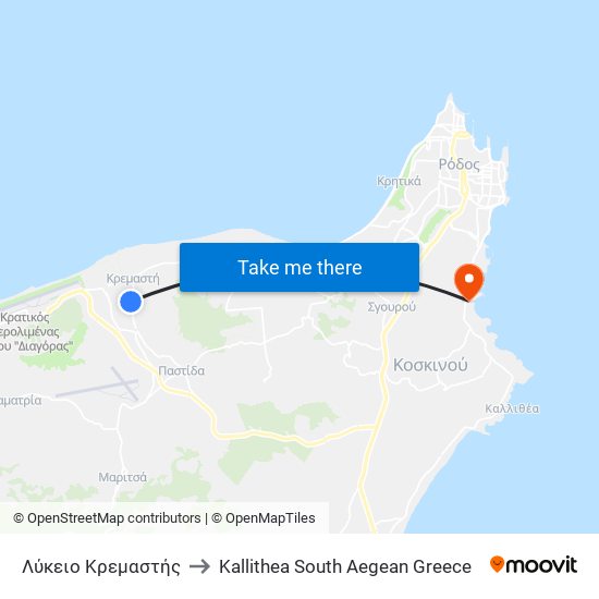 Λύκειο Κρεμαστής to Kallithea South Aegean Greece map