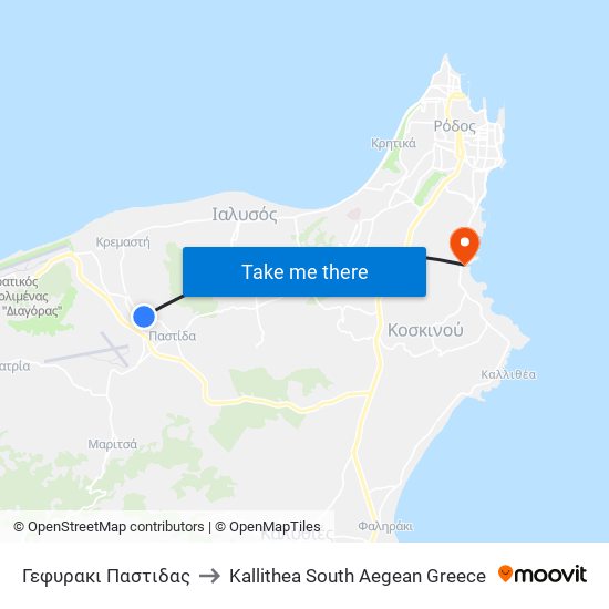 Γεφυρακι Παστιδας to Kallithea South Aegean Greece map