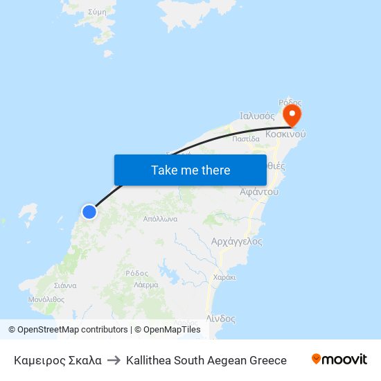 Καμειρος Σκαλα to Kallithea South Aegean Greece map