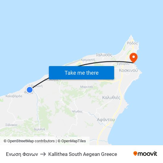 Ενωση Φανων to Kallithea South Aegean Greece map
