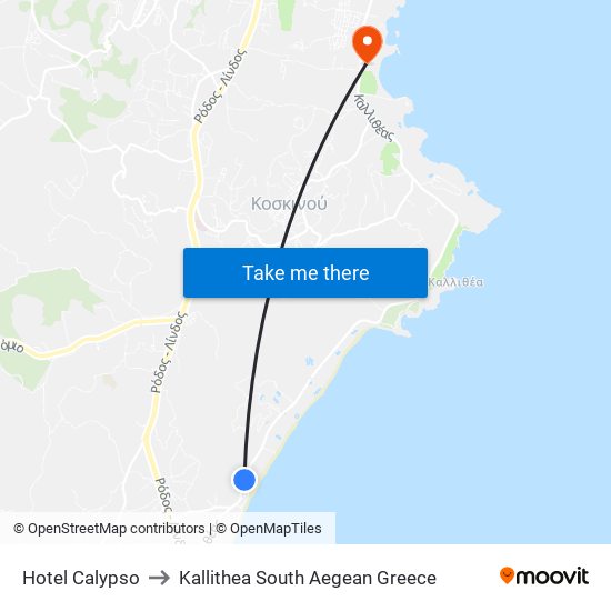 Hotel Calypso to Kallithea South Aegean Greece map