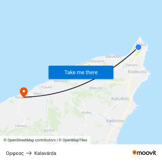 Ορφεας to Kalavárda map