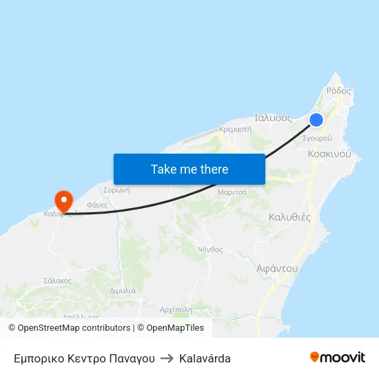 Panagou Shopping Center to Kalavarda map