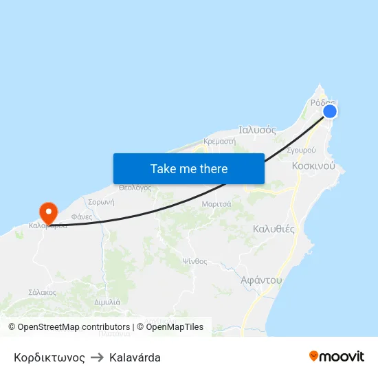 Kordiktonos to Kalavarda map