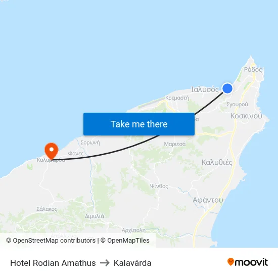 Hotel Rodian Amathus to Kalavarda map