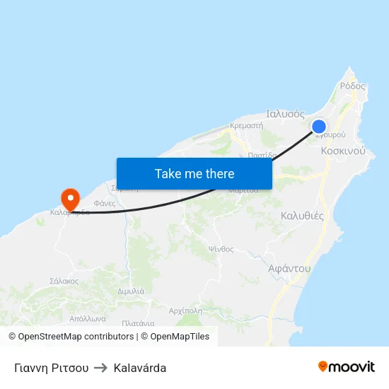 Yiannis Ritsos to Kalavarda map