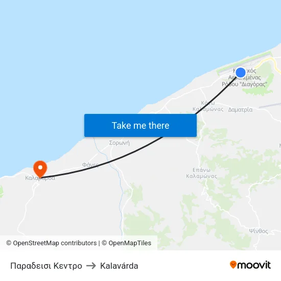 Paradisi Center to Kalavarda map