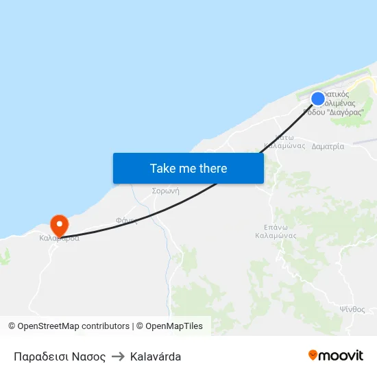 Paradisi Nasos to Kalavarda map