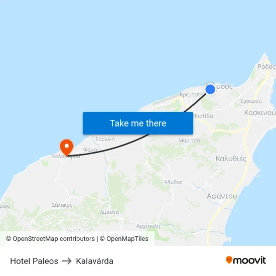Hotel Paleos to Kalavarda map