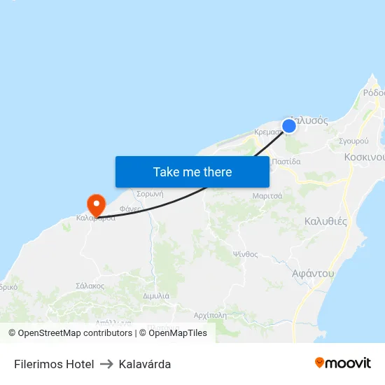 Filerimos Hotel to Kalavarda map