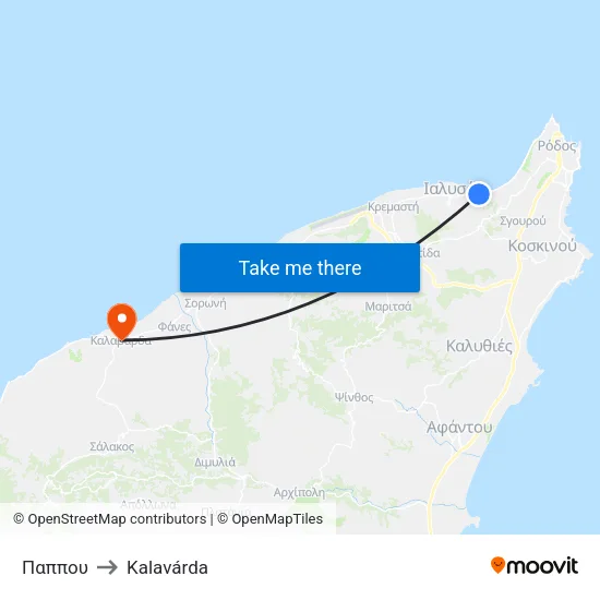 Pappou to Kalavarda map