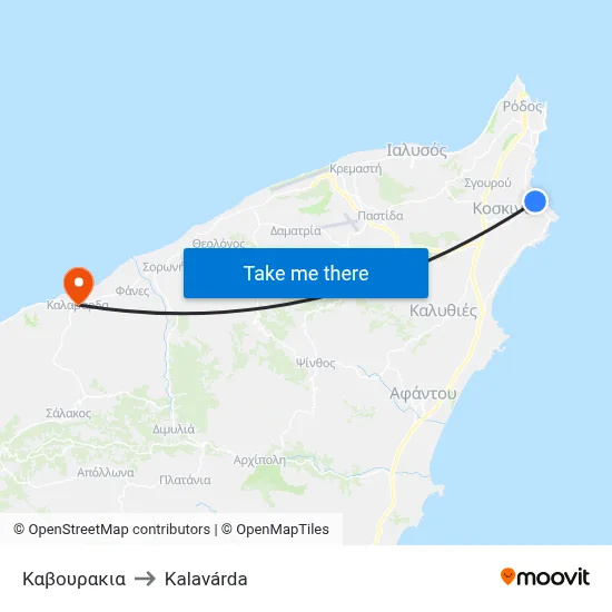 Kavourakia to Kalavarda map