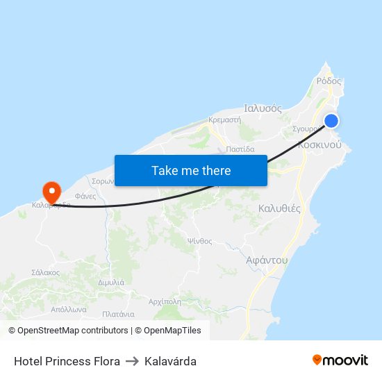 Hotel Princess Flora to Kalavárda map
