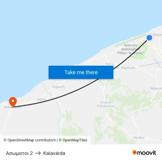 Asomati 2 to Kalavarda map