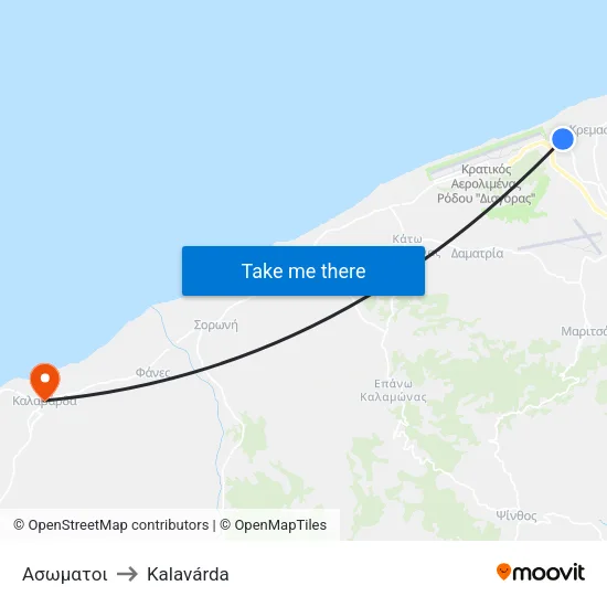 Asomatoi to Kalavarda map