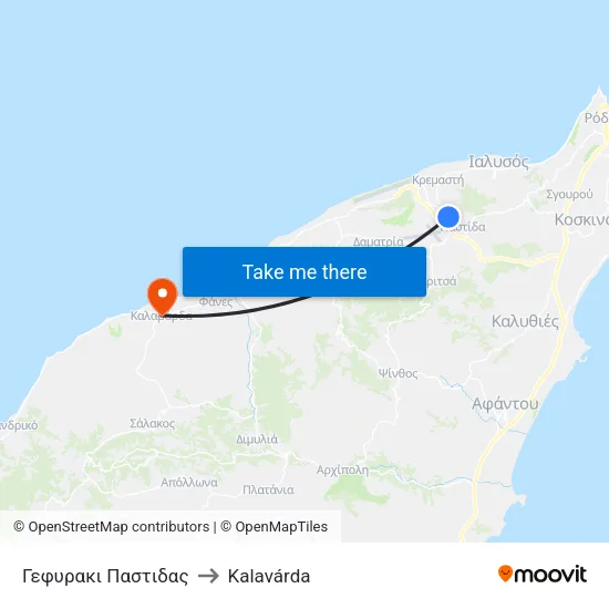 Pastida Bridge to Kalavarda map