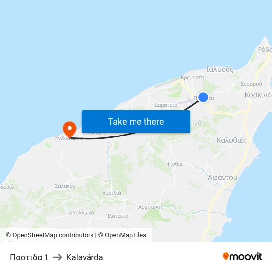 Pastida 1 to Kalavarda map