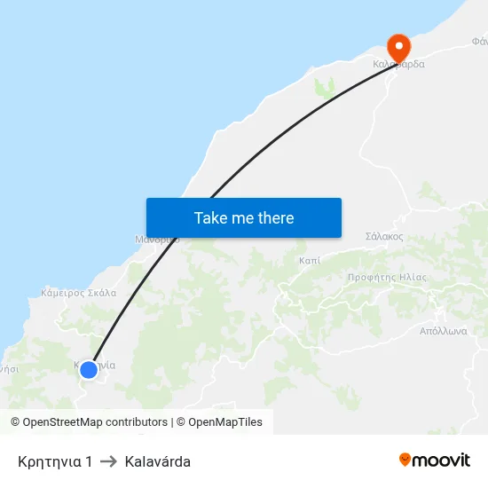 Kritinia 1 to Kalavarda map