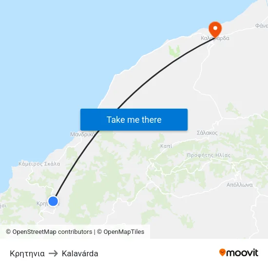 Kritinia to Kalavarda map