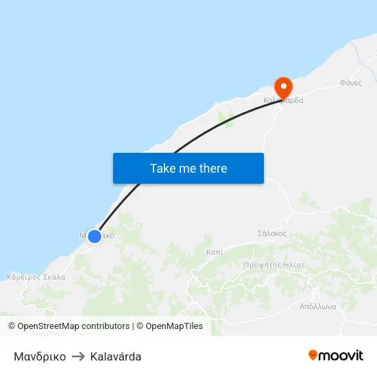 Mandriko to Kalavarda map