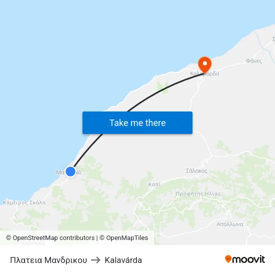 Mandrikou Square to Kalavarda map