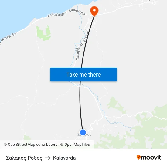 Salakos Rhodes to Kalavarda map
