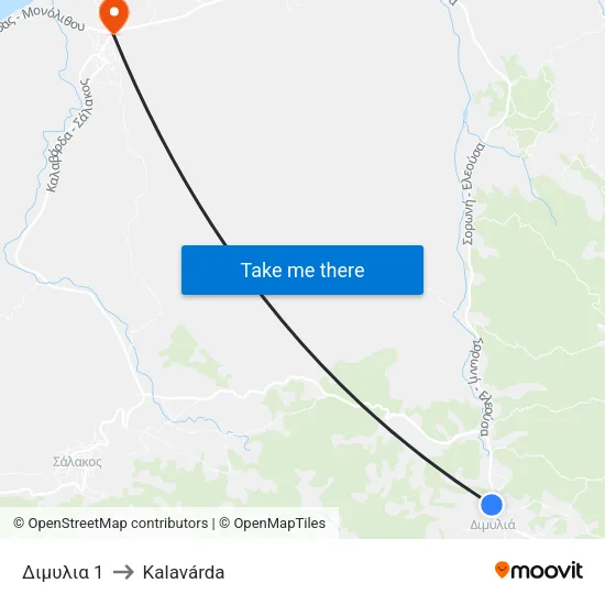 Dimylia 1 to Kalavarda map