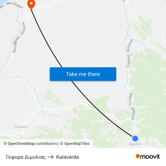 Dimylia Bridge to Kalavarda map
