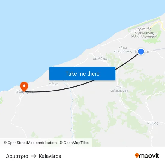 Damatria to Kalavarda map