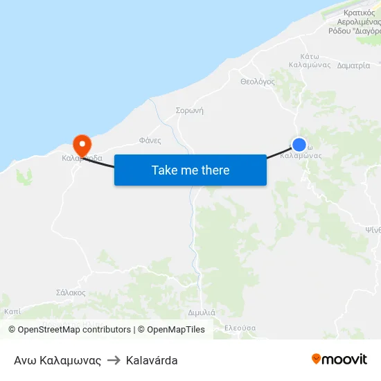 Ano Kalamonas to Kalavarda map