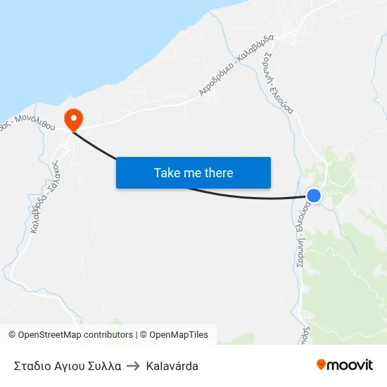 Agios Syllas Stadium to Kalavarda map