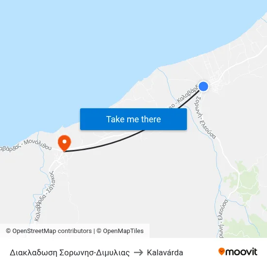 Soronis-Dimylia Junction to Kalavarda map