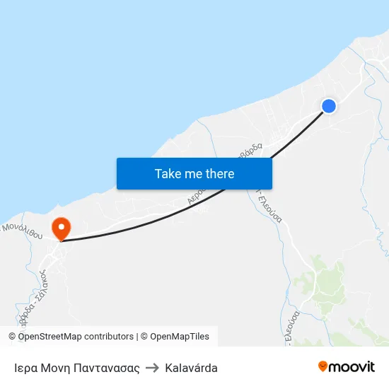 Pantanassa Monastery to Kalavarda map
