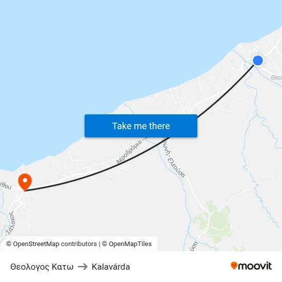 Lower Theologos to Kalavarda map