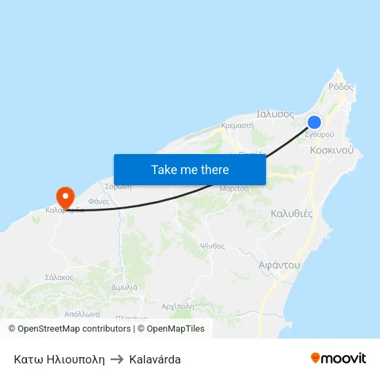 Lower Ilioupoli to Kalavarda map