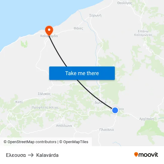 Eleousa to Kalavarda map