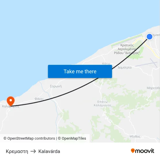 Kremasti to Kalavarda map