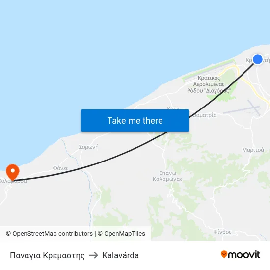 Panagia Kremastis to Kalavarda map