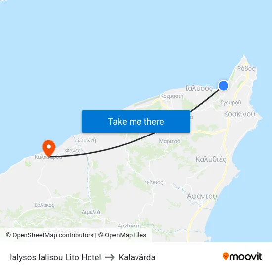 Ialysos Ialisou Lito Hotel to Kalavarda map