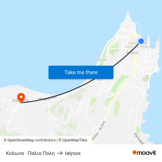 Κολωνα - Παλια Πολη to Ialysos map