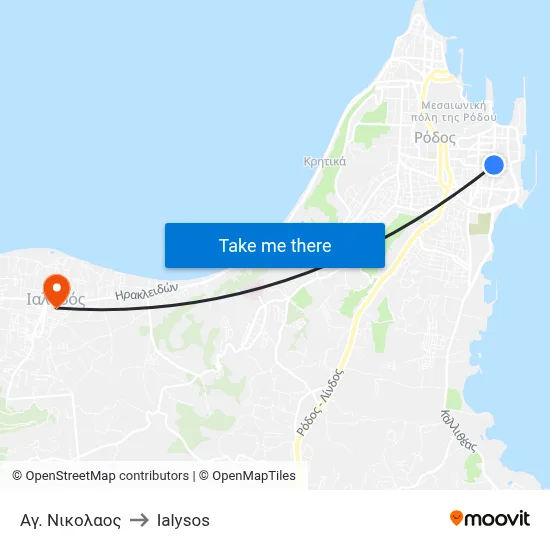 Agios Nikolaos to Ialysos map