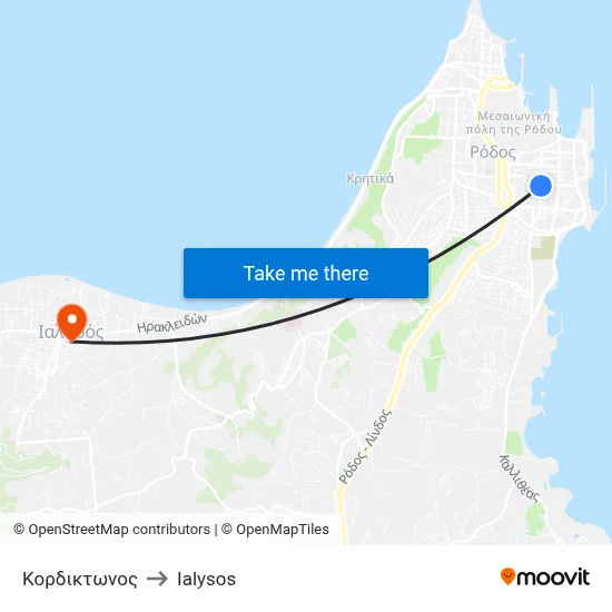 Kordiktonos to Ialysos map