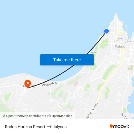 Rodos Horizon Resort to Ialysos map