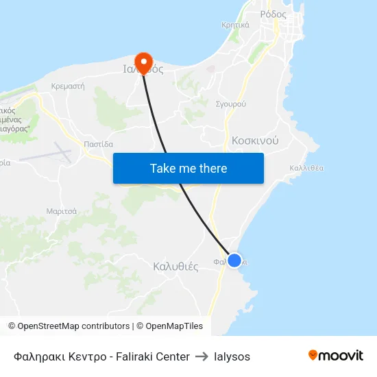 Faliraki Center to Ialysos map