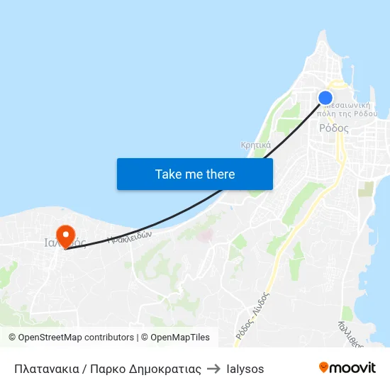 Platanakia / Democracy Park to Ialysos map