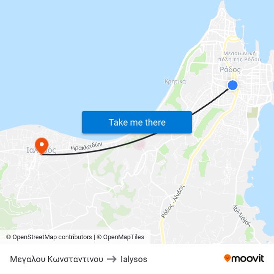 Μεγαλου Κωνσταντινου to Ialysos map