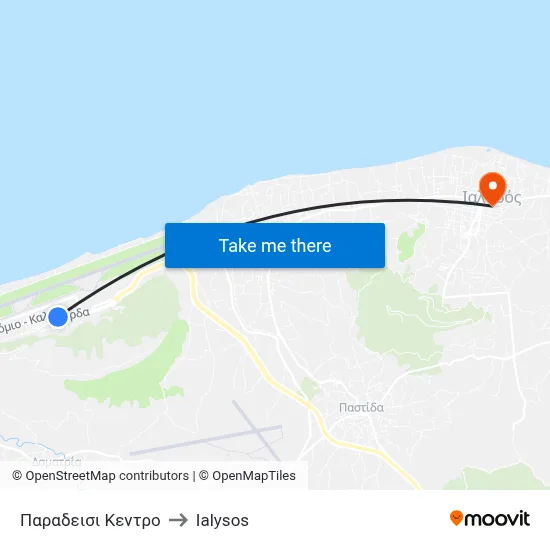 Paradisi Center to Ialysos map
