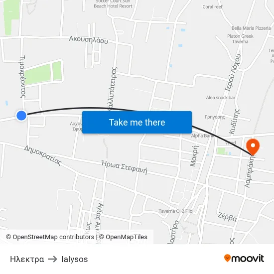 Elektra to Ialysos map