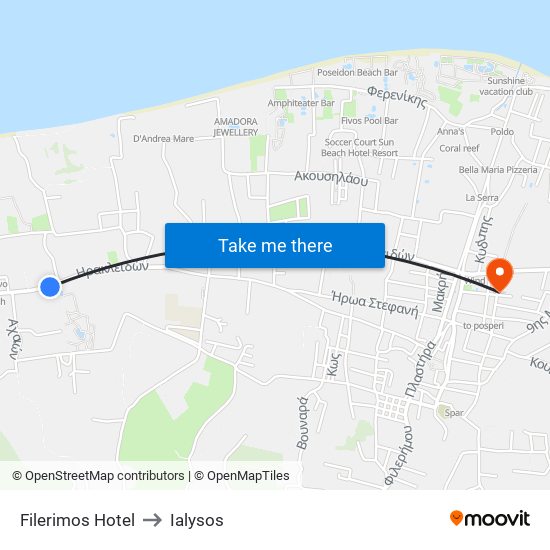 Filerimos Hotel to Ialysos map