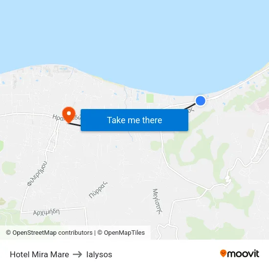 Hotel Mira Mare to Ialysos map